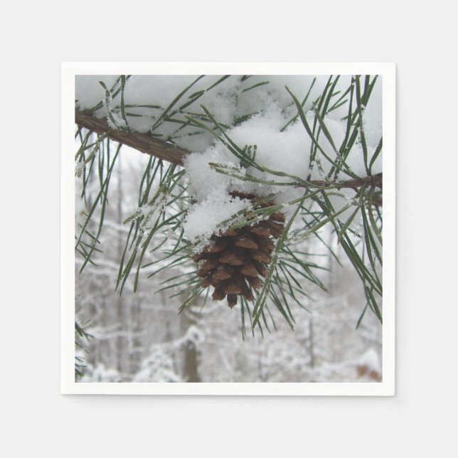 Snowy Pine Branch Winter Nature Photography Napkin (Front)