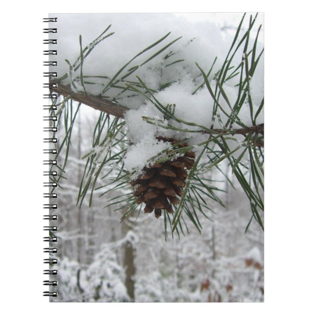 Snowy Pine Branch Winter Nature Photography Notebook (Front)