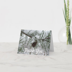 Snowy Pine Branch Winter Nature Photography Thank You Card