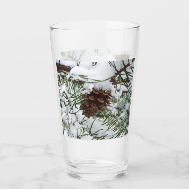 Snowy Pine Cone I Winter Nature Photography Glass (Front)