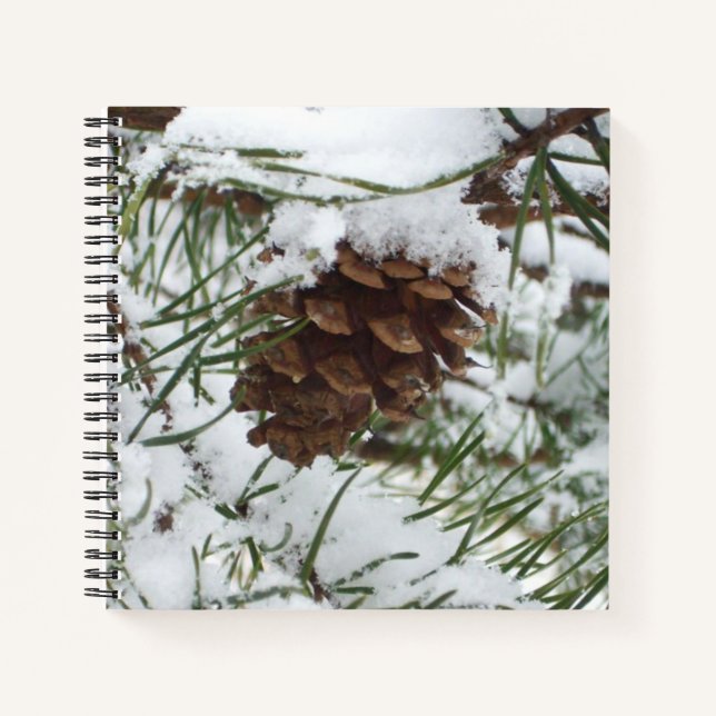 Snowy Pine Cone I Winter Nature Photography Notebook (Front)