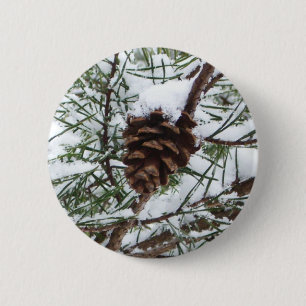 Snowy Pine Cone II Winter Nature Photography 2 Inch Round Button