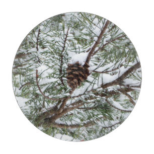 Snowy Pine Cone II Winter Nature Photography Cutting Board