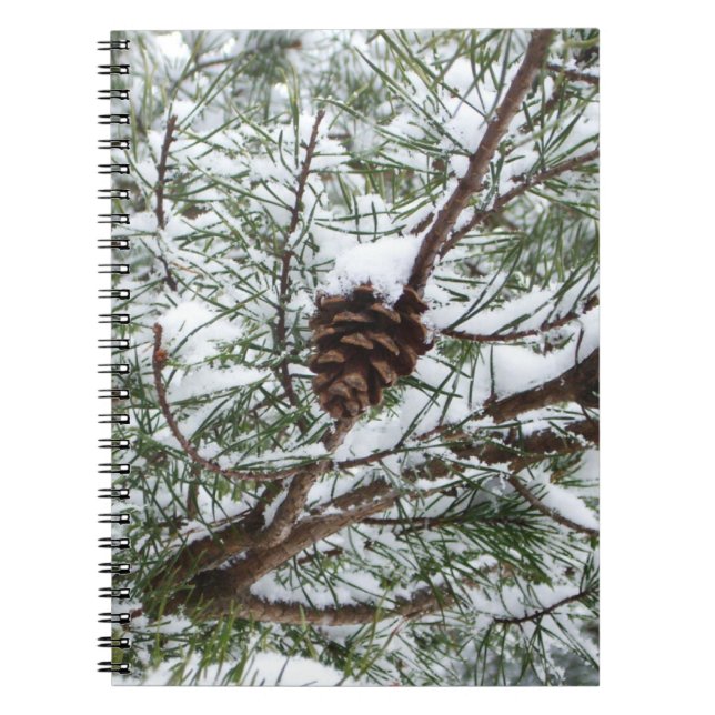 Snowy Pine Cone II Winter Nature Photography Notebook (Front)