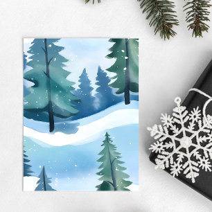 Snowy Pine Forest Winter Watercolor Postcard