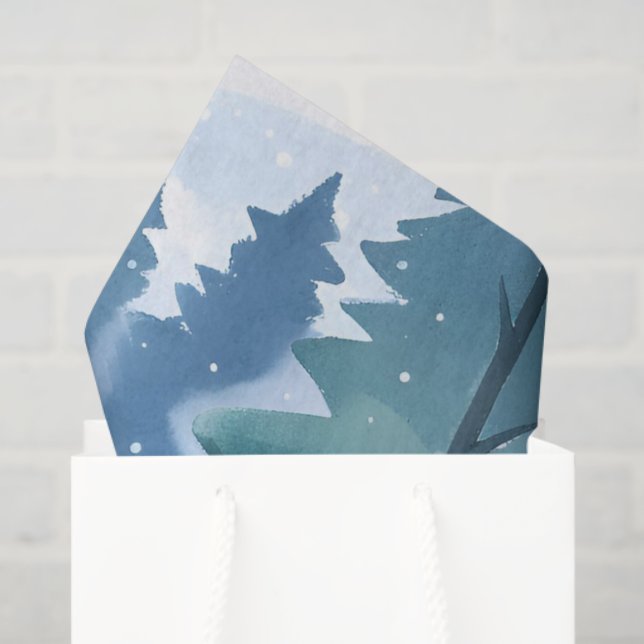 Snowy Pine Forest | Winter Watercolor Tissue Paper (Gift Bag)