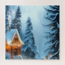 Snowy Pine Forest with Cabin 20x20 Puzzle