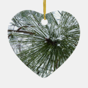 Snowy Pine Needles Winter Nature Photography Ceramic Ornament