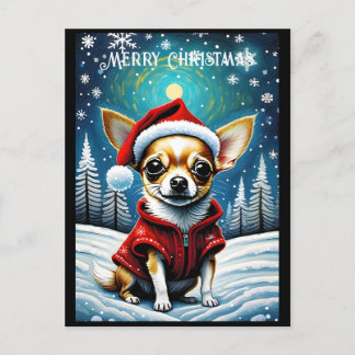 Snowy Pine Tree Cute Chihuahua Santa Christmas Postcard