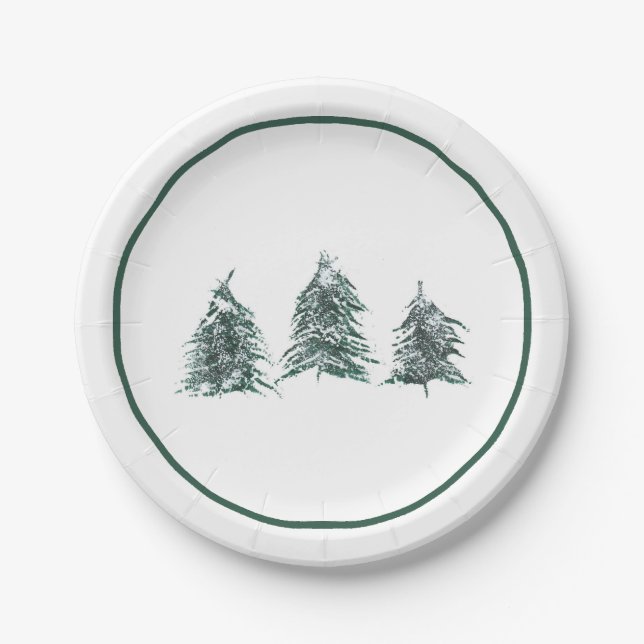 Snowy Pine Tree Paper Plates (Front)