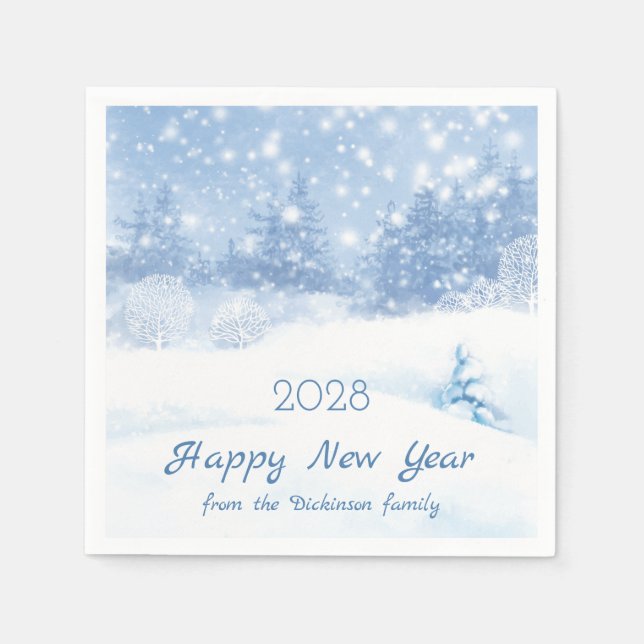 Snowy pine trees Christmas , New Year Napkin (Front)