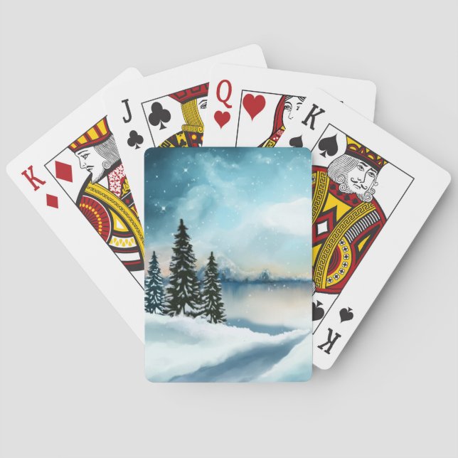 Snowy pine trees near a lake     playing cards (Back)