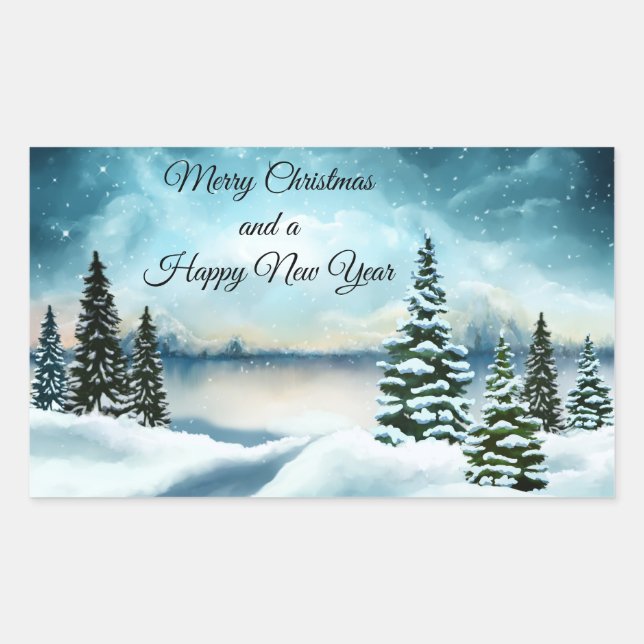 Snowy pine trees near a lake sticker (Front)