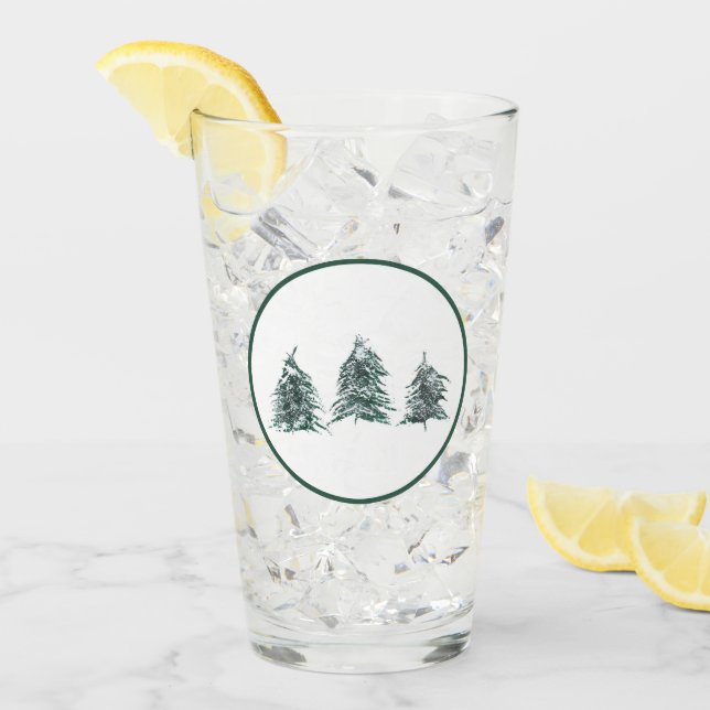 Snowy Pine Trees Pint Glass (Front Ice)