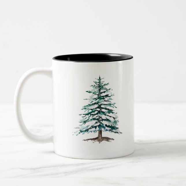 snowy pine trees Two-Tone coffee mug (Left)