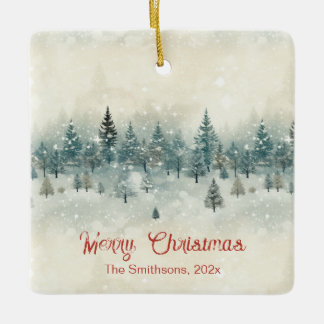 Snowy Pine Trees Vintage Ceramic Ornament