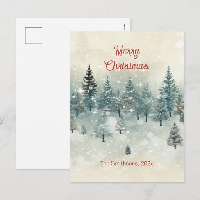 Snowy Pine Trees Vintage Christmas Postcard (Front/Back)
