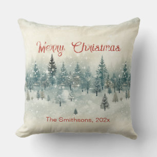 Snowy Pine Trees Vintage Christmas Throw Pillow