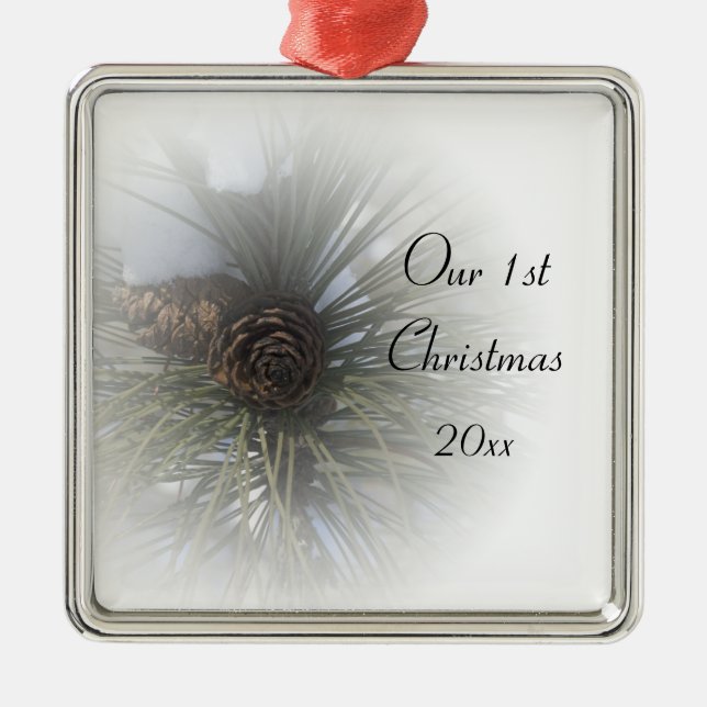 Snowy Pines 1st Christmas Together Metal Ornament (Front)
