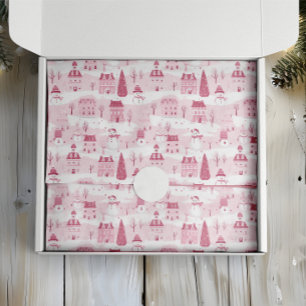 Snowy Pink Christmas Village Tissue Paper