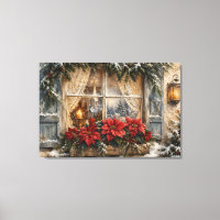 Snowy Poinsettia Christmas Window