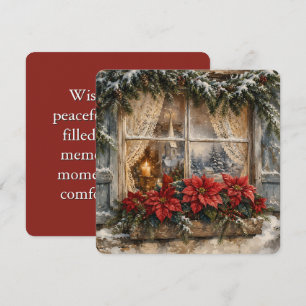 Snowy Poinsettia Christmas Window Holiday Card