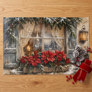 Snowy Poinsettia Christmas Window Jigsaw Puzzle
