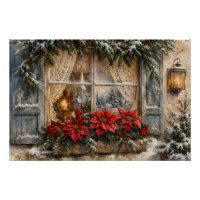 Snowy Poinsettia Christmas Window