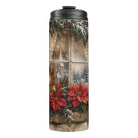 Snowy Poinsettia Christmas Window