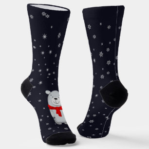 Snowy Polar Bear Navy Winter Christmas Socks