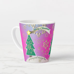 Snowy Purple Bronze Christmas Tree Scene Latte Mug