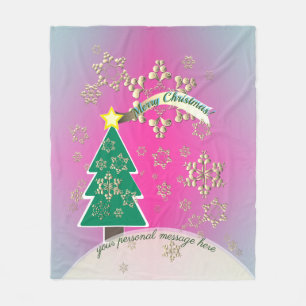 Snowy Purple Christmas Tree Scene  Fleece Blanket