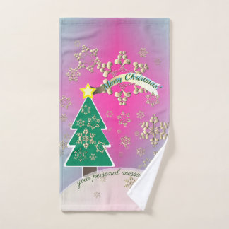 Snowy Purple Christmas Tree Scene   Hand Towel