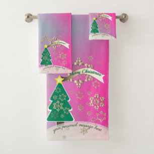 Snowy Purple Christmas Tree SceneTowel Bath Towel Set