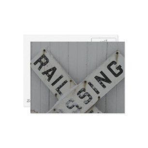 Snowy Rail Crossing Sign Postcard
