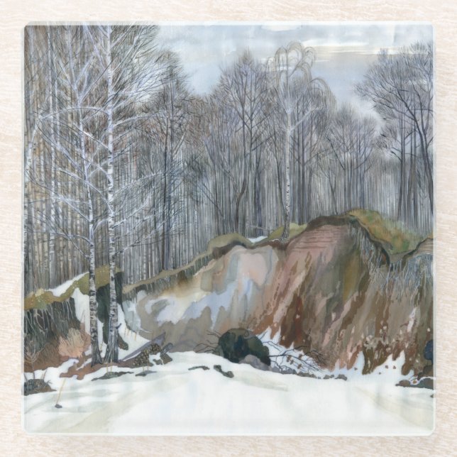 Snowy ravine glass coaster (Front)