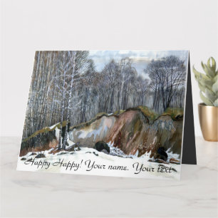 Snowy ravine painting watercolor card