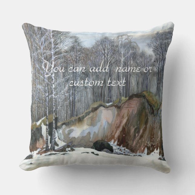 Snowy ravine painting  watercolor outdoor pillow (Front)