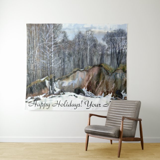 Snowy ravine  painting  watercolor tapestry (In Situ (Horizontal))