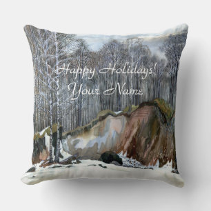 Snowy ravine  painting  watercolor throw pillow