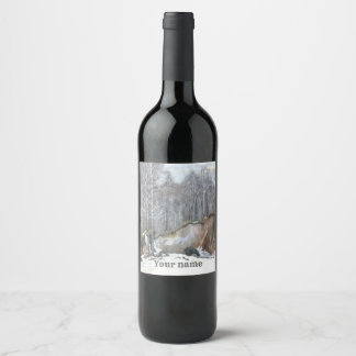 Snowy ravine watercolor wine label