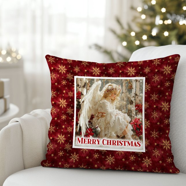 Snowy Red and Gold Angel Vintage Gift Pillow (Snowy Red and Gold Angel Vintage Gift Pillow)