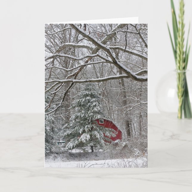 Snowy Red Barn Card (Front)