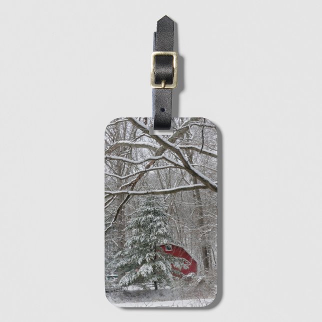 Snowy Red Barn Luggage Tag (Front Vertical)