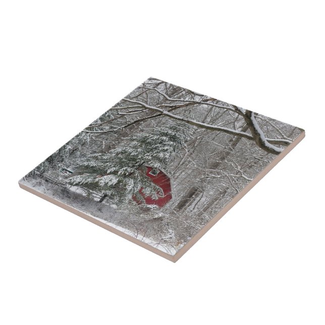 Snowy Red Barn Tile (Side)