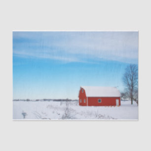 Snowy Red Barn Under a Crystal Blue Sky Tissue Paper