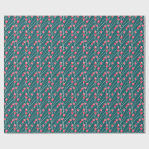 Snowy Red Berries on Dark Green Wrapping Paper