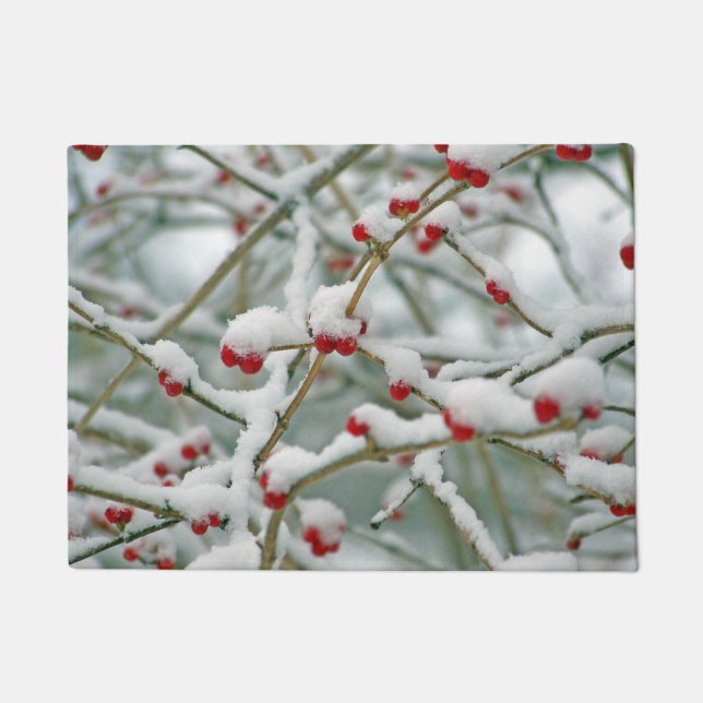 Snowy Red Berries Winter Scene Doormat (Front)