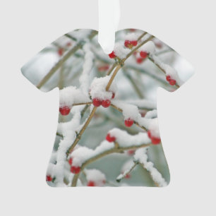 Snowy Red Berries Winter Scene Shirt Ornament