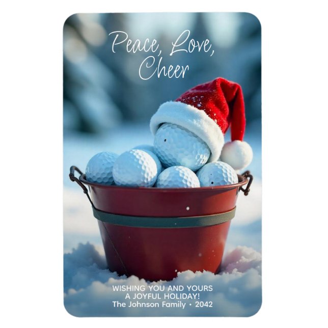 Snowy Red Christmas Golf Ball Bucket Holiday Magnet (Vertical)